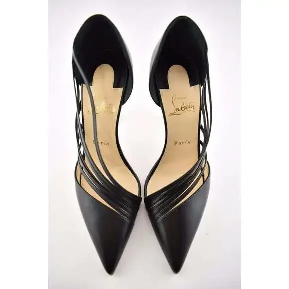 Christian Louboutin Antinorina 100 Black Leather Strappy Pointed Heel Pump 40.5 - Picture 6 of 8